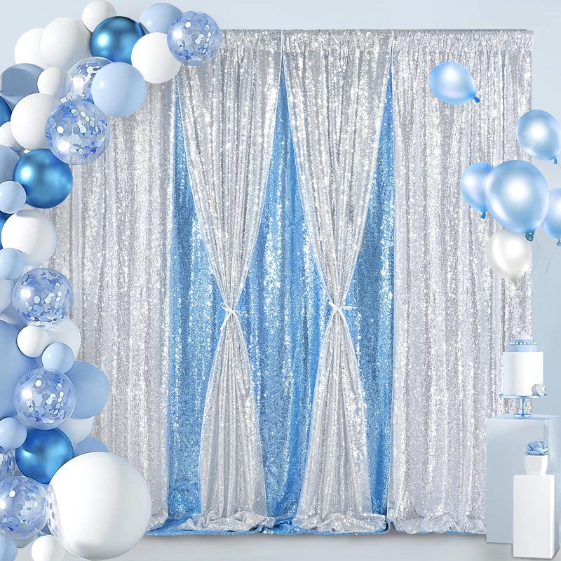 QueenDream 8ft x 8ft Silver Sequin Backdrop Curtain Glitter Photo Booth Backdrop for Wedding Birthday Baby Shower Event Decorations - Image 2